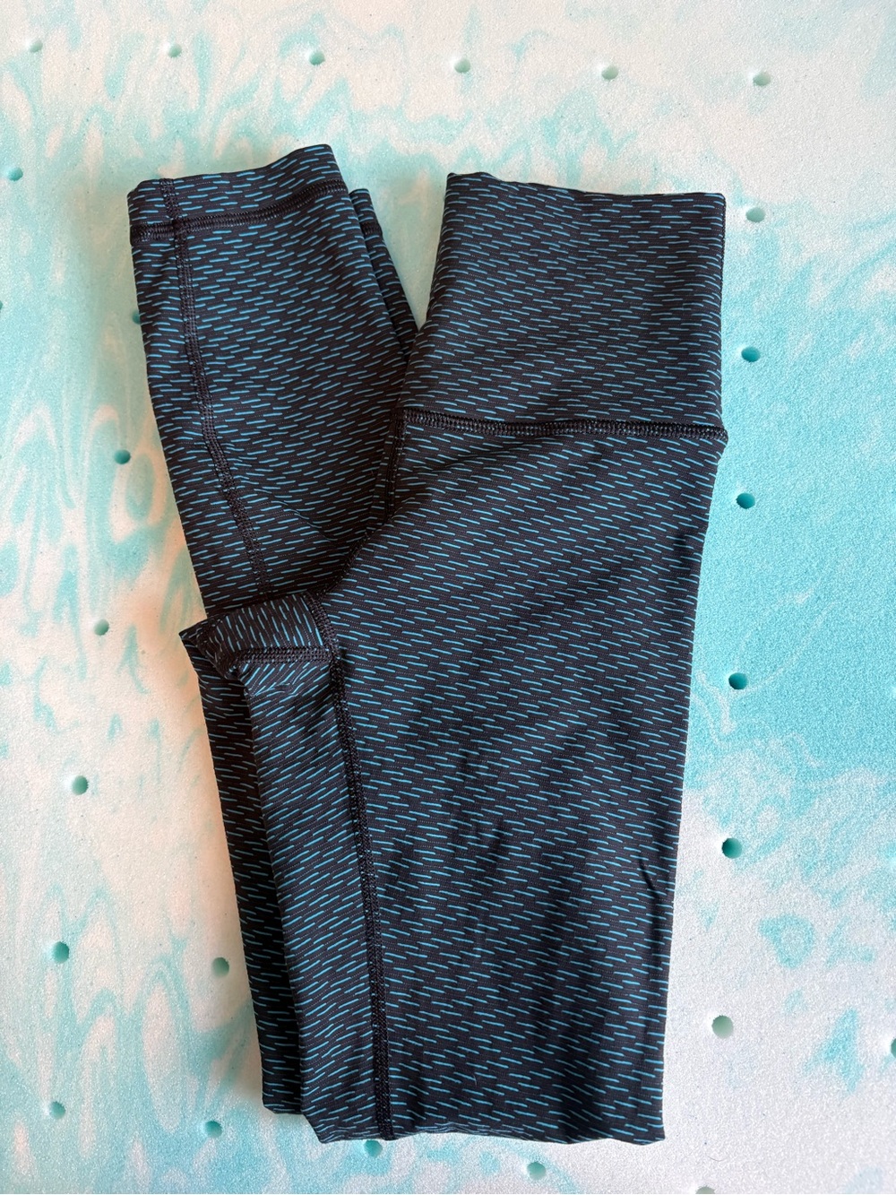 lululemon athletica Black Leggings with Teal Dash Pattern